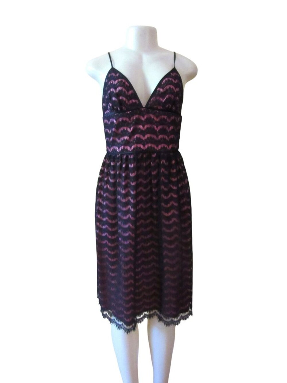 Trina Turk Pink & Black Lace Cocktail Dress Size 4 w Spaghetti Straps